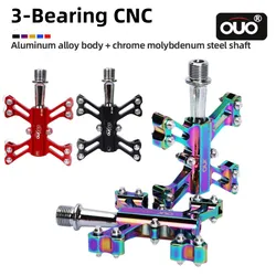OUO Bicycle Pedals Anti-slip Mtb Pedal Clip 3 Bearing Aluminum Road Bike Cleats Bicycl Pedal Red Spare Parts Cycl Accessori