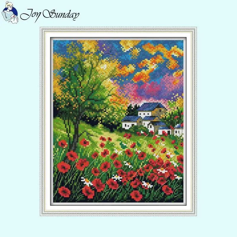 Mountain Flowers Splendid DIY Floral Pattern Cross Stitch Kits 14CT White 16CT 11CT Printed Fabric Needle＆Thread Embroidery Set