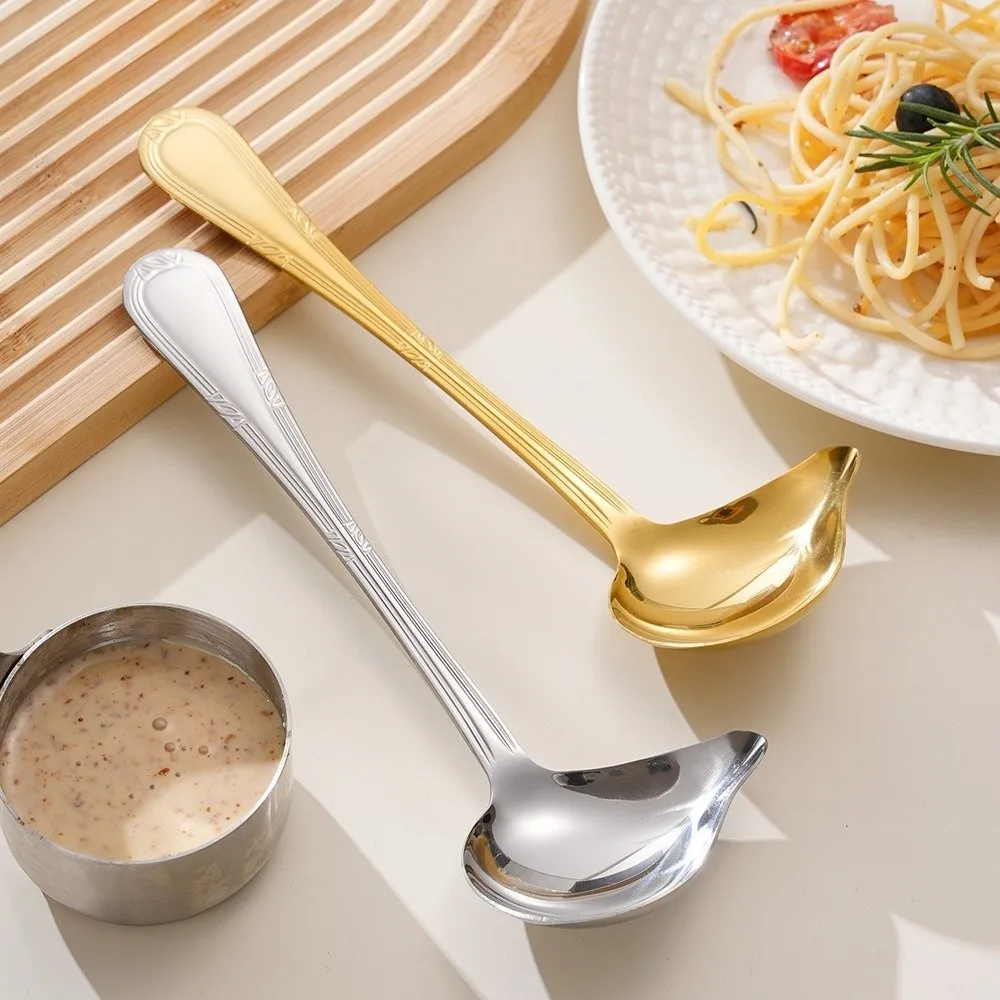 Long Handle Stainless Steel Soup Spoon Duckbill Shape Mirror Polishing Soup Ladle Rust Prevention Sauce Spoon for 2pcs