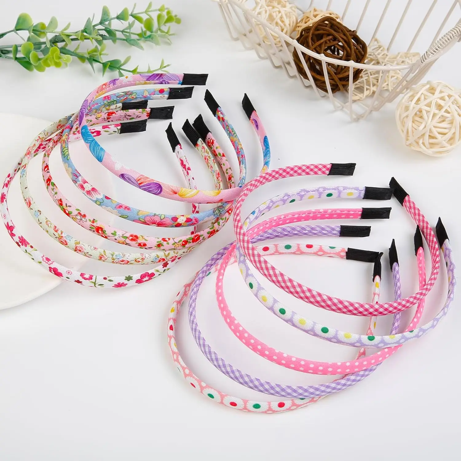 10PCS Headbands for Girls Thin Plain Head Bands Hairbands for Toddler Floral Cloth Fabric Covered Headband Birthday Party Favors