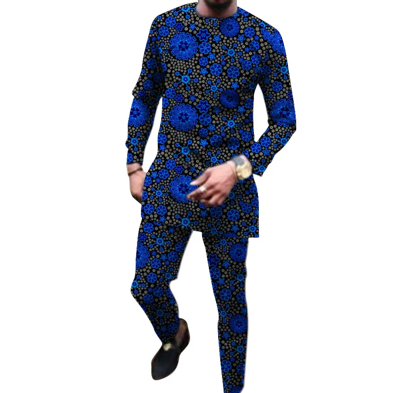 African Print Clothes For Men Groom Suit Tailored Tops With Pants 2 Pieces Set Clothing Male Dashiki Outfits