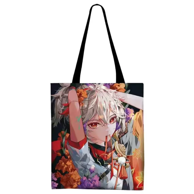 Anime Genshin Impact Canvas Bag Hutao Ganyu Klee Zhongli Xiao Kaedehara Kazuha Shopper Women Shoulder Bags Handbags