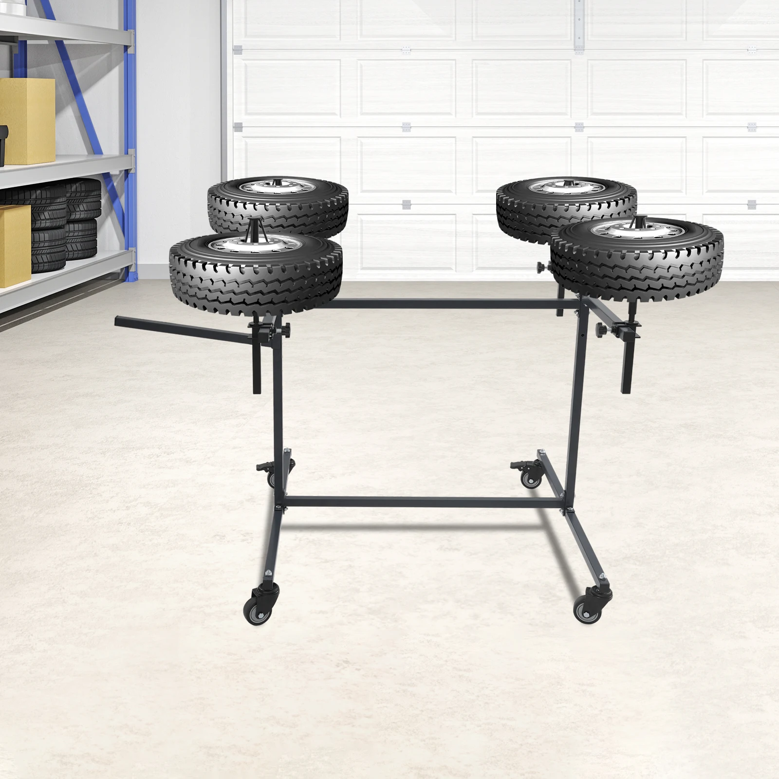 عجلة الطلاء حامل رف إصلاح السيارات الرف 100 كجم الحمولة قابل للتعديل الارتفاع 15 سنتيمتر 4 المخاريط 360 °   قابل للتدوير يستوعب 4 إطارات