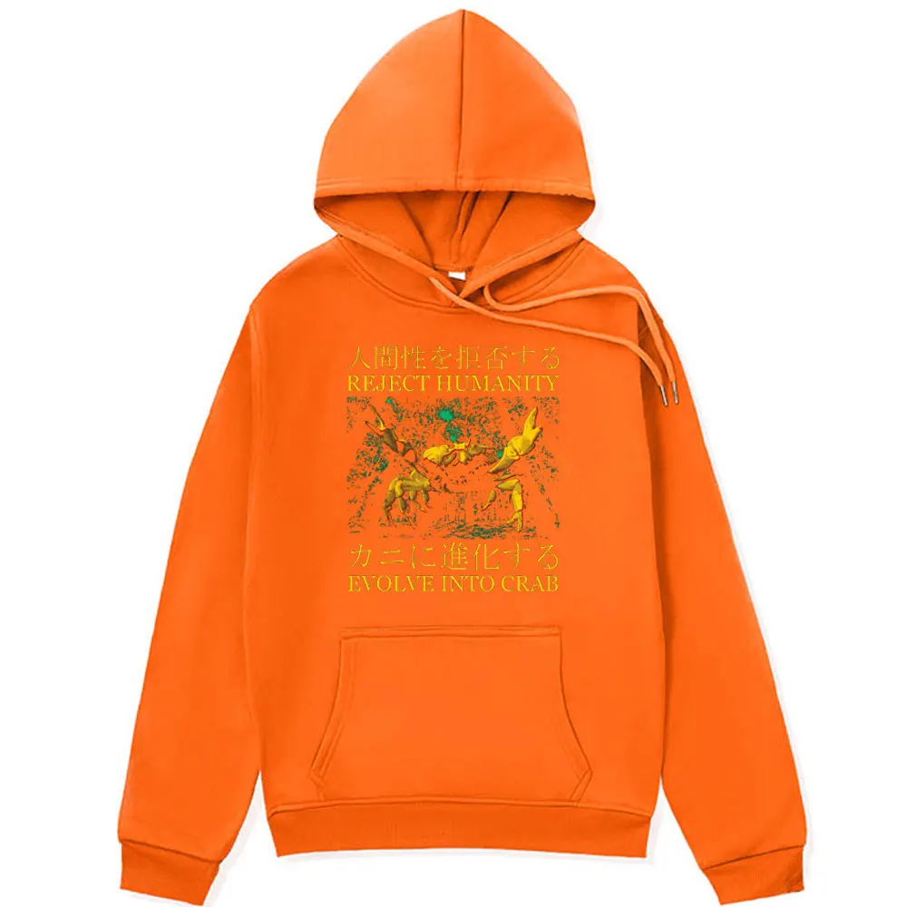 Funny Evolve Into Crab Japanese Print Hoodie Male Fashion Oversized Long Sleeve Hooded Sweatshirts Male Hip-hop Trend Pullover