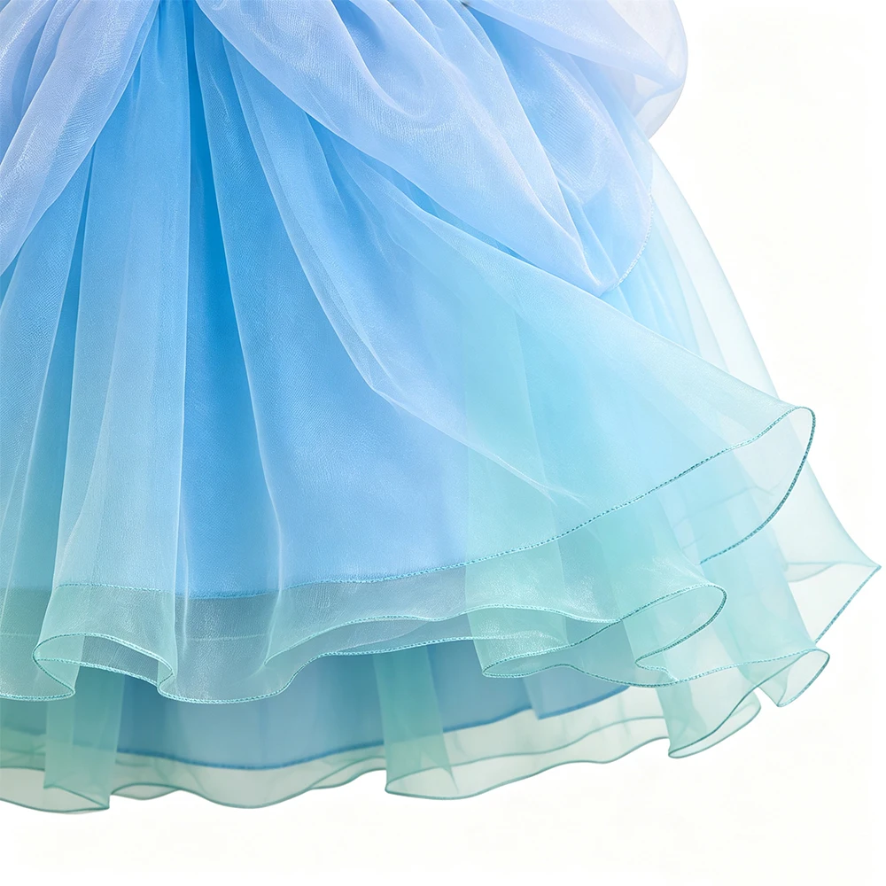 Märchenhaftes Glasstieferl-Kleid für Kinder, Cinderella Geburtstagskleid, Sommerliches Spitzenprinzessinnenkleid mit Puffrock für Halloween, Karneval, Party und Cosplay – Detail 5