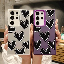 Luxury Love Heart Electroplate Silver IMD Case For Samsung Galaxy S25 S24 S23 S22 S21 S20 Ultra Plus FE A25 35 A55 5G Hard Cover