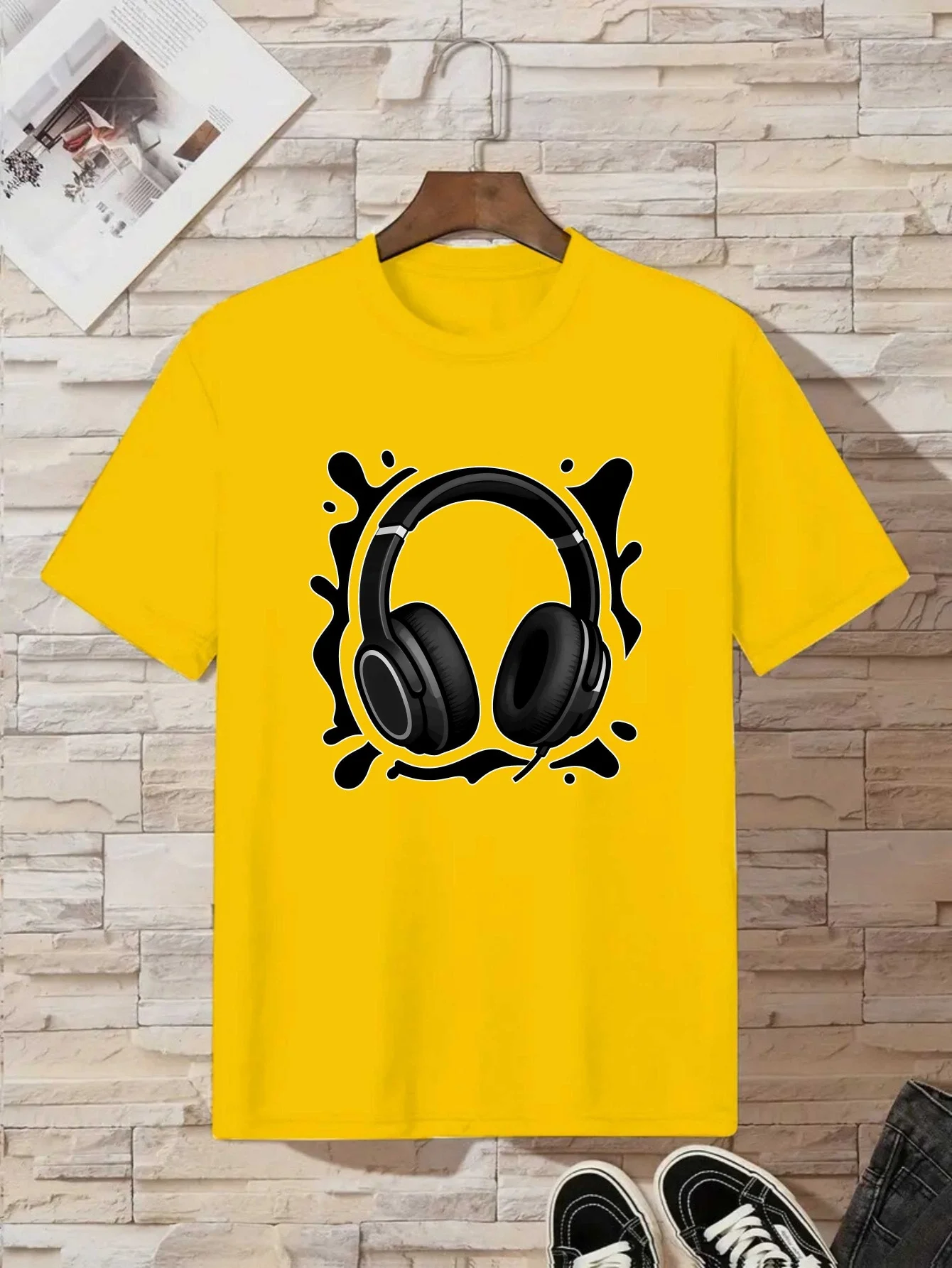Earphone Style Summer Children's T-shirt Machine Washable Soft Top Comfortable and Breathable Round Neck Parent-child Outfit