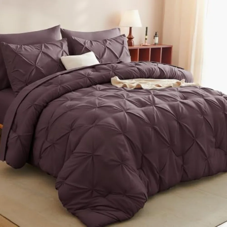 

Comforter Set, 7 Pieces Pintuck Bed in A Bag, All Season Comforter Size, Bed Set Gift for Family, Pinch Pleat Bedding Sets with