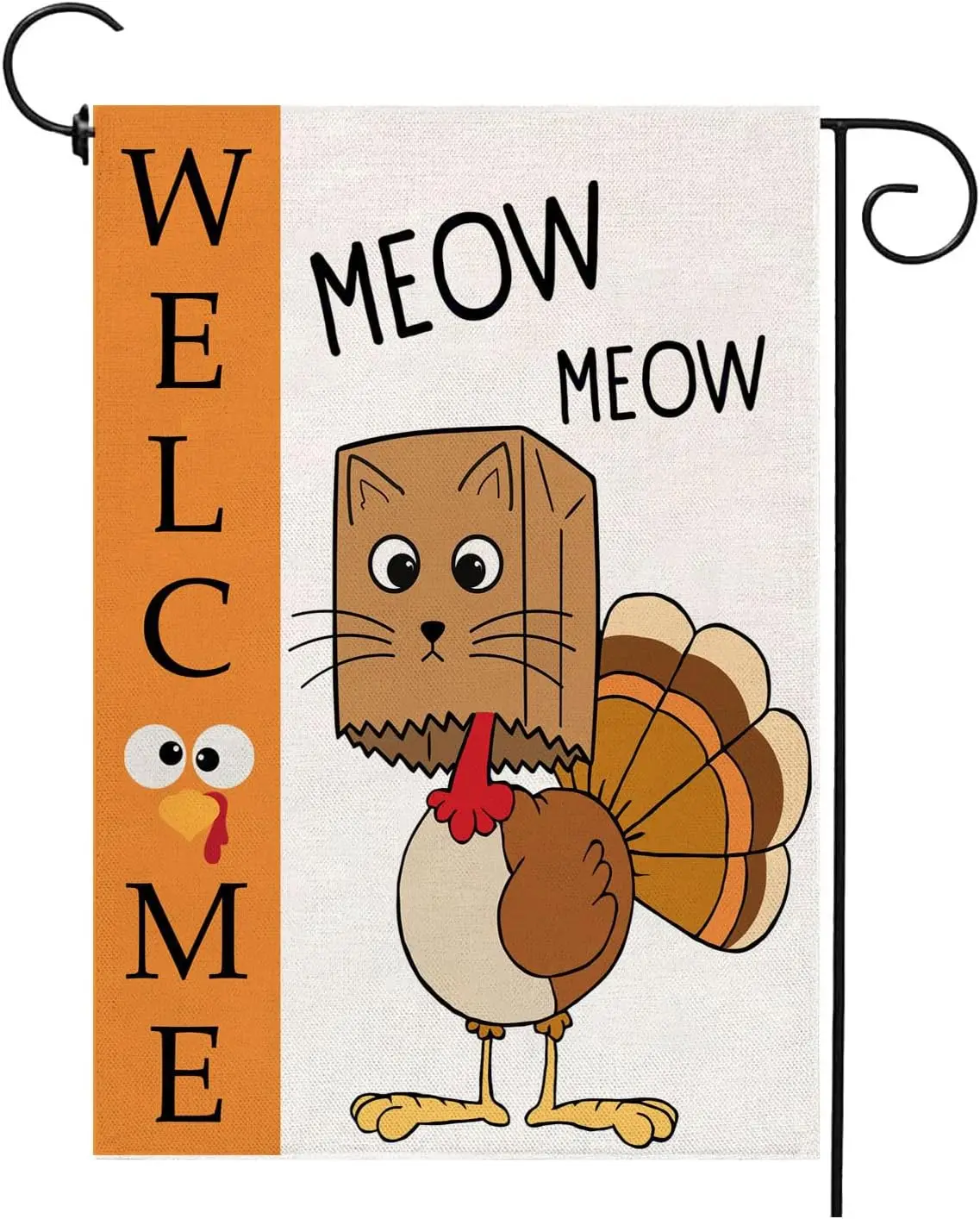 Happy Thanksgiving Garden Flags 12.5 x 18 Inch, Welcome funny cat Thanksgiving Flag Double Sided Decorative Turkey Fall Garden F