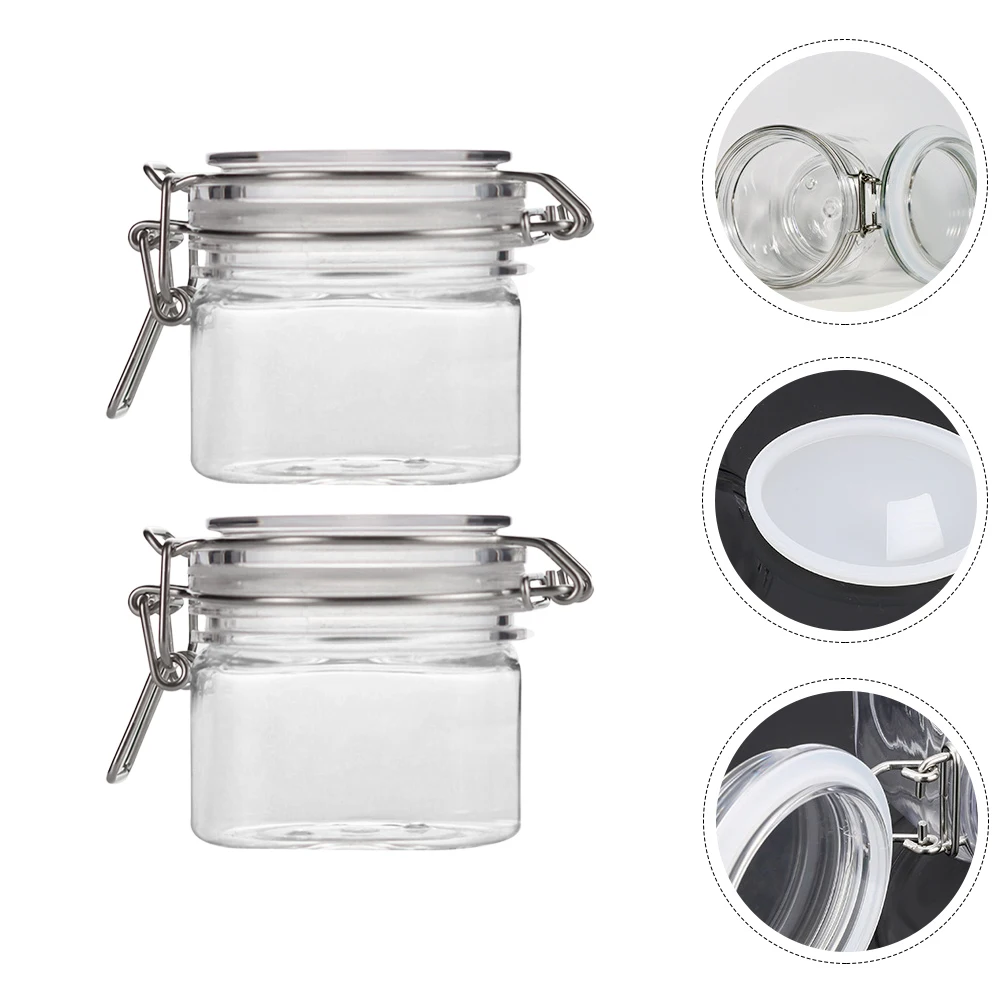 

2Pcs Airtight Storage Jars Honey Containers Portable Food Grade PET Transparent Kitchen Canisters Sealed Bottle For Jam Jelly