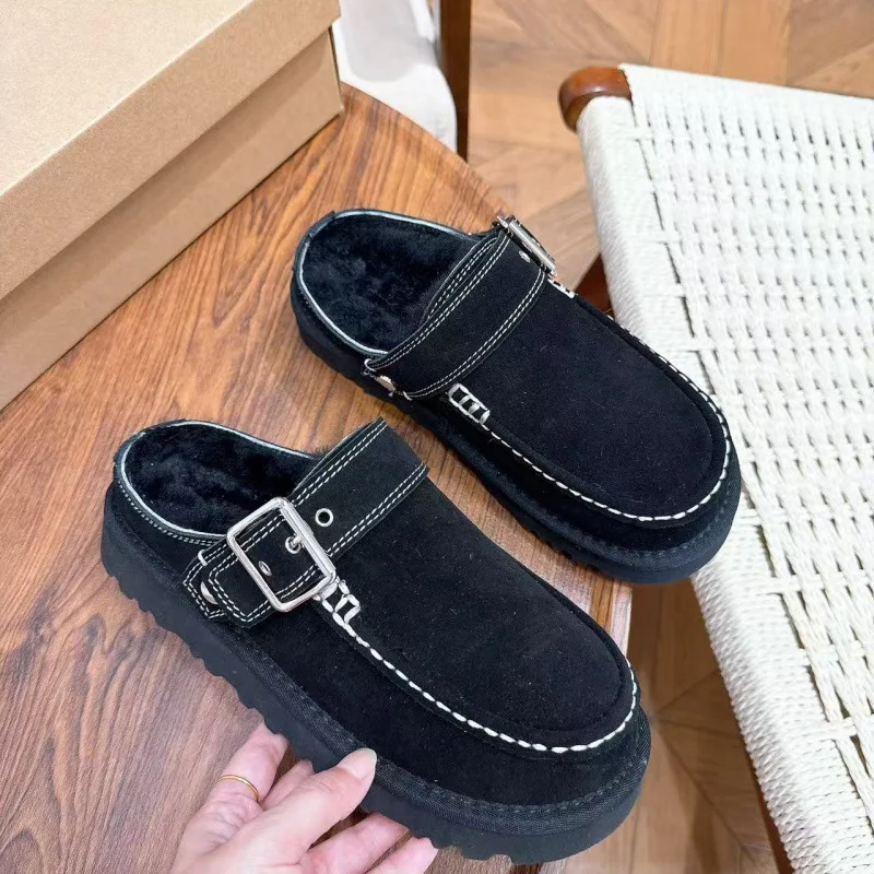 Kroger-Schuhe mit verstärkter Metallschnalle und Fleece-Futter, Halbschuhe aus Rindsleder mit Wollfutter, Sandalen mit verstärktem Fleece-Futter, Schneestiefel für Damen. – Detail 5