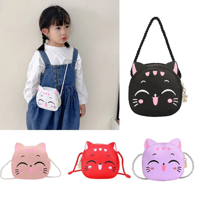 Lovely Baby Cat Mini Crossbody Bag Pu Leather Children's Coin Purse Fashion Girls Gift Accessories Shoulder Bags Wallet Case