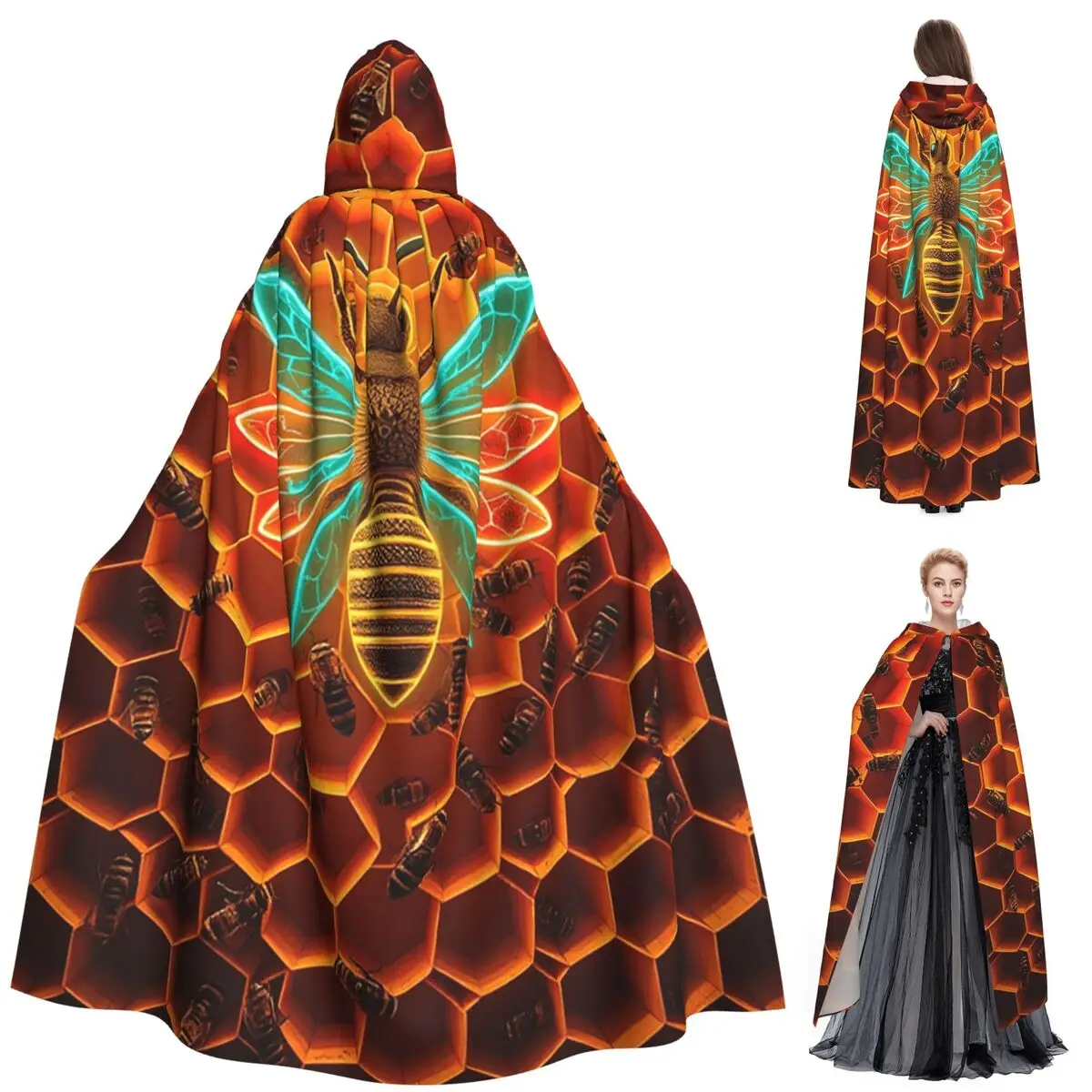 

Медовая пчела со светящимися крыльями, длинный плащ с капюшоном в виде сот, средневековый костюм ведьмы, накидка для косплея, накидка на Хэллоуин, вампир, для взрослых, унисекс