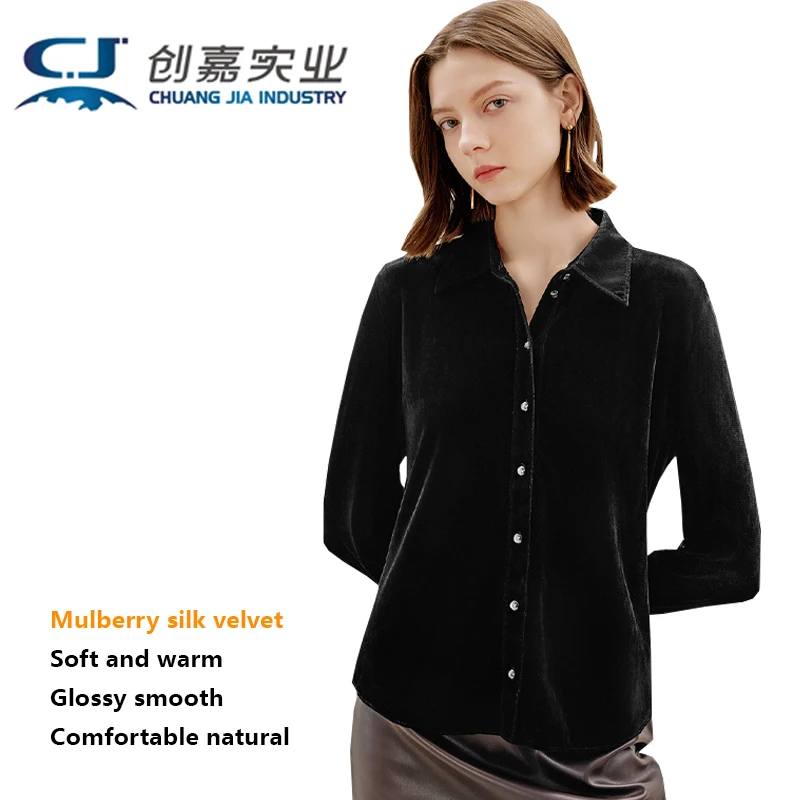 

100% шелковая бархатная женская рубашка с длинным рукавом во французском стиле, элегантная блузка в стиле ретро, деловая повседневная крутая сенсация