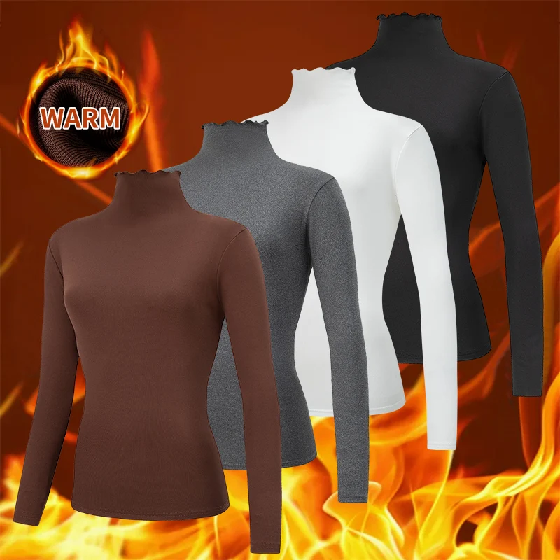 

3/1piece Autumn And Winter Women's And Teenagers' High Neck Warm Base Shirt Comfortable And Fashionable Long Sleeved Top T-shirt