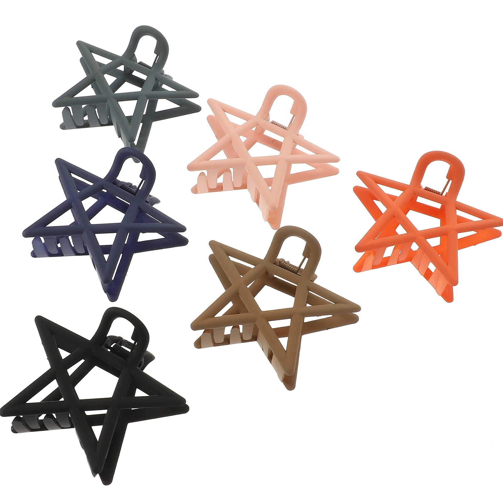 

6pcs Star Clips Plastic Claw Barrette Black Orange Brown Gray Hold Hair Tight Curly Straight Long Thick Hair