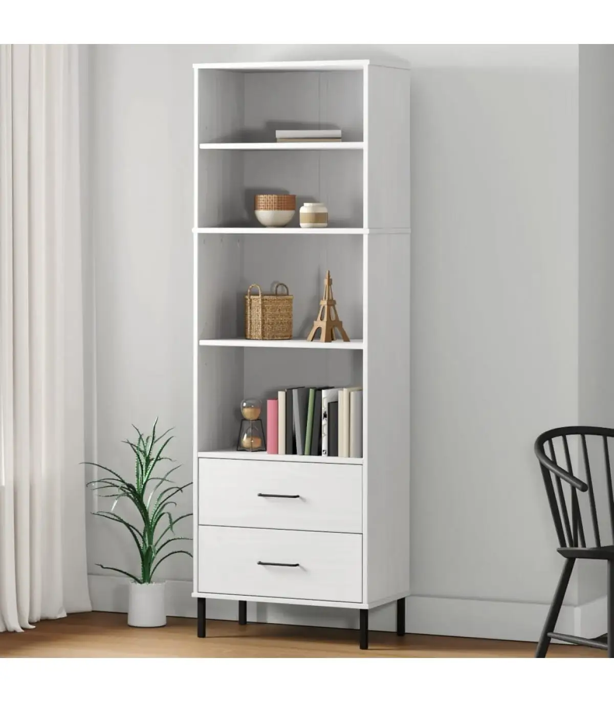 Bookcases and shelves bookcase with 2 drawers OSLO white solid wood 60x35x180 cm