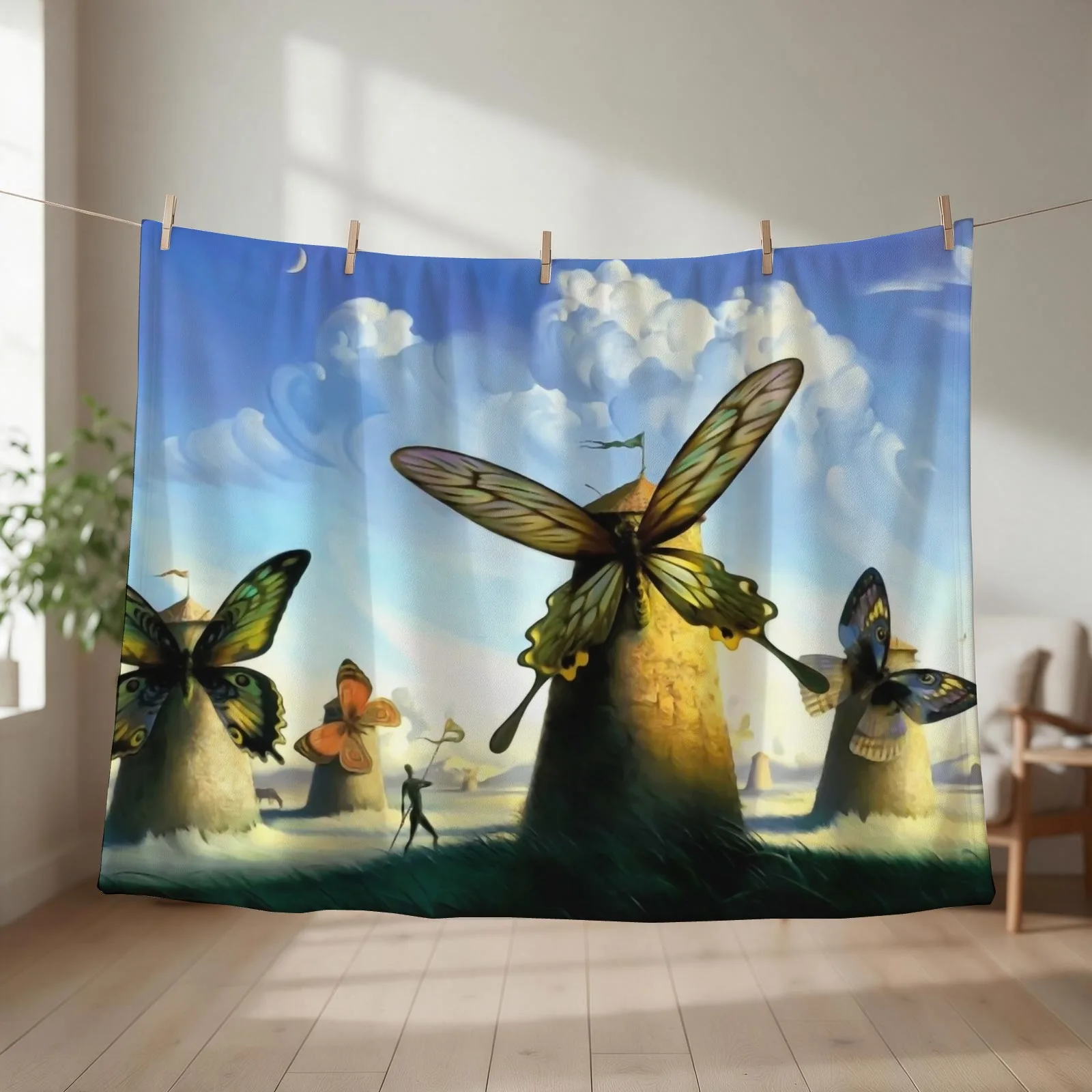Vintage butterfly windmills by Dali Throw Blanket Softest warm for winter Cute Plaid Thin Blankets