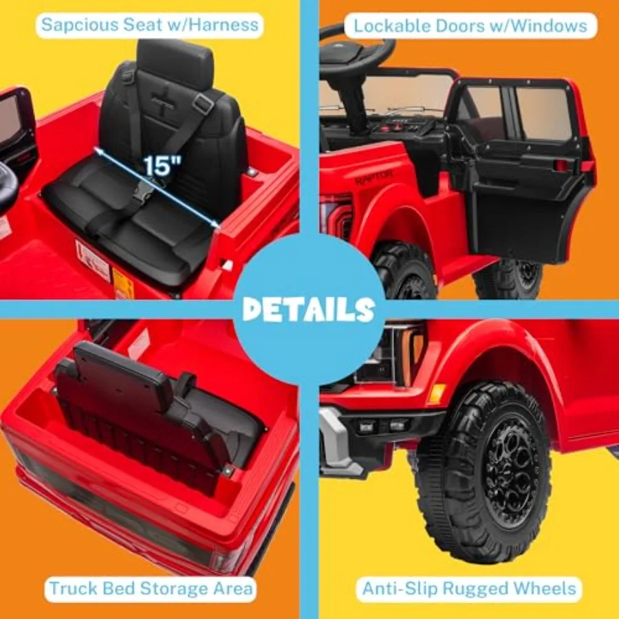 12V Licensed Kids Ride On Truck, Electric Toy Car for Children w/Parent Remote Control, LED Lights, Bluetooth, Battery-Powered R