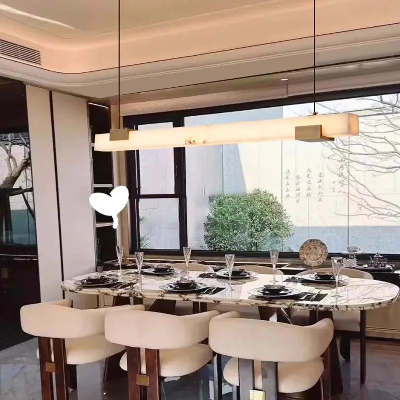 Simple natural marble chandelier designer high-end rectangular restaurant tea room