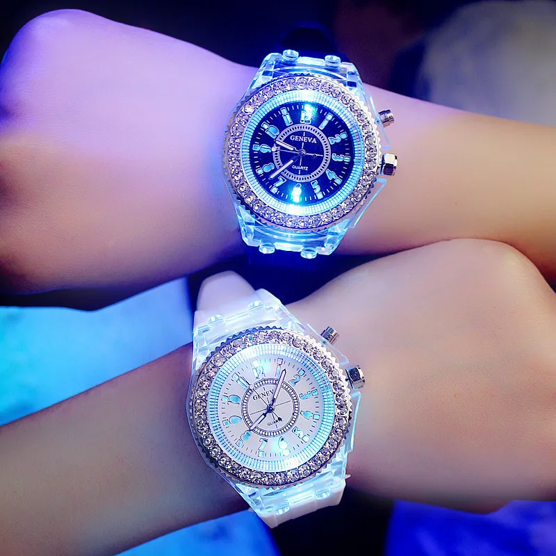 Fashion Luminous Women Watches Luxury Rhinestones Silicone Ladies Quartz Wristwatch Colorful Casual Female Clock montre femme