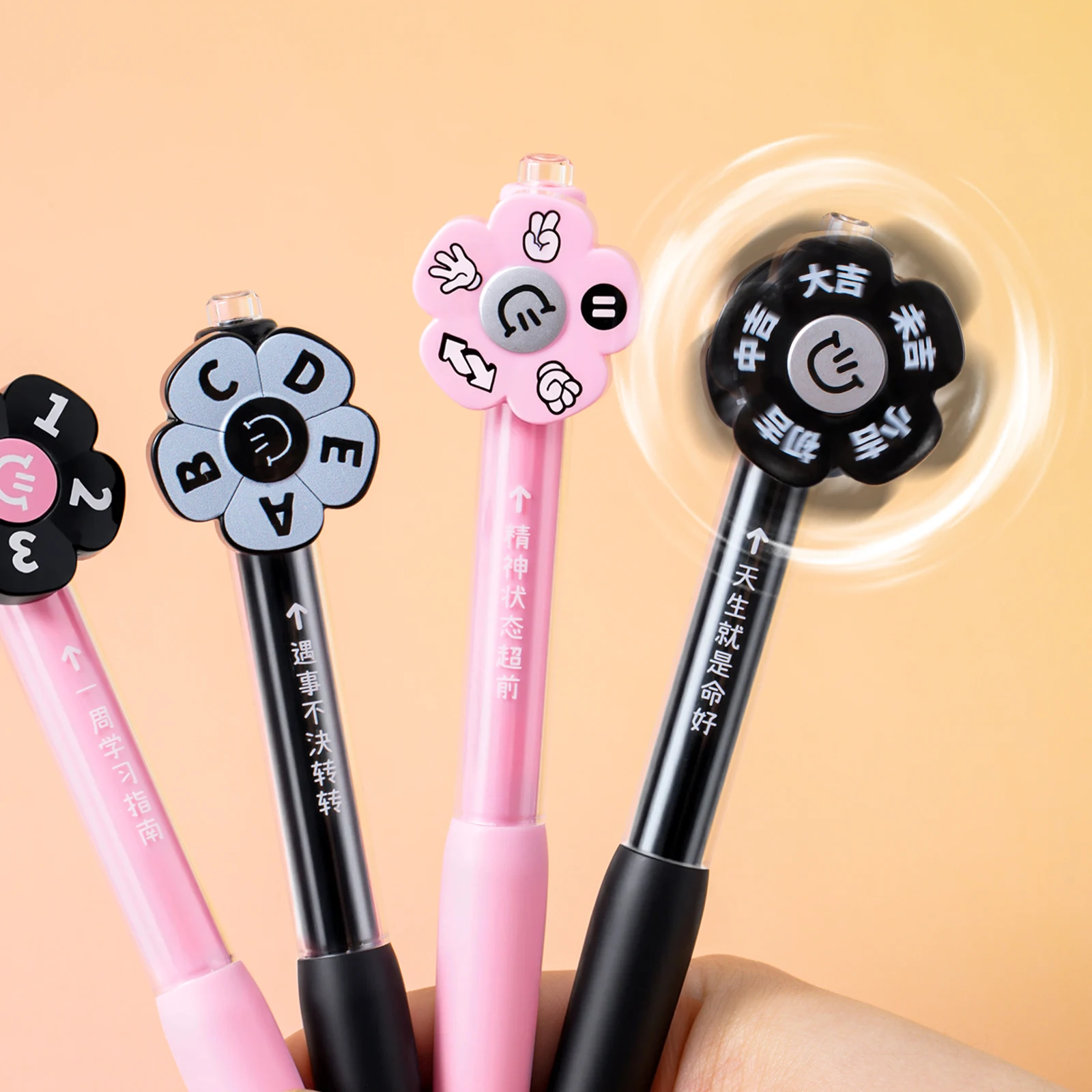 

Набор из 4 ручек-спиннеров с цветочным дизайном, интерактивные, с тонким наконечником 0,5 мм, черные чернила, для снятия стресса и письма для студентов