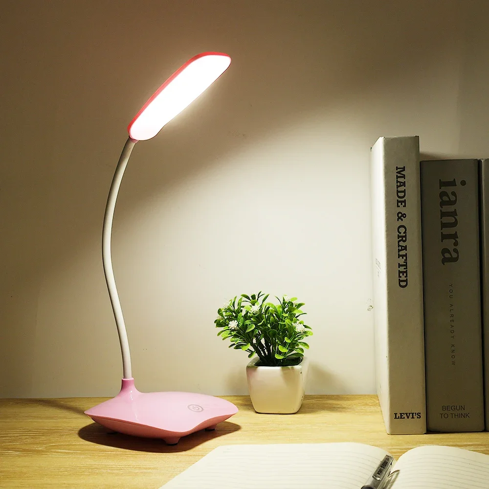 LED Three-Speed Touch Dimming Reading Lamp USB Charging Plug-in White Warm Eye Protection Student Table Light Study Night Light