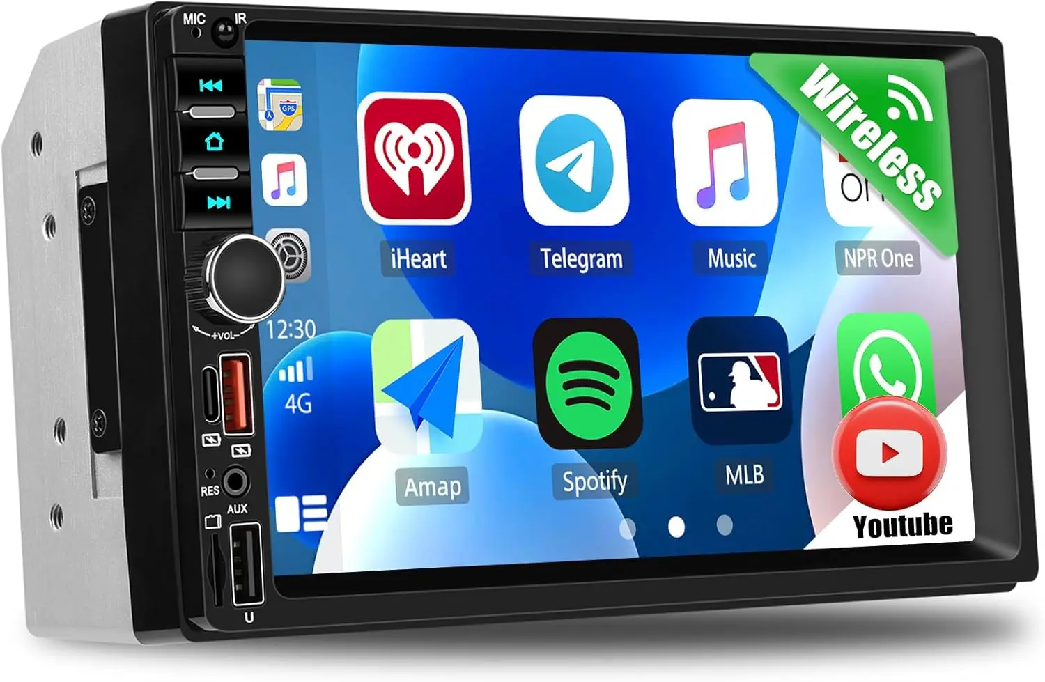 

7' Car Stereo with Wireless CarPlay, Android Auto, Bluetooth, FM Radio, USB/SD/AUX