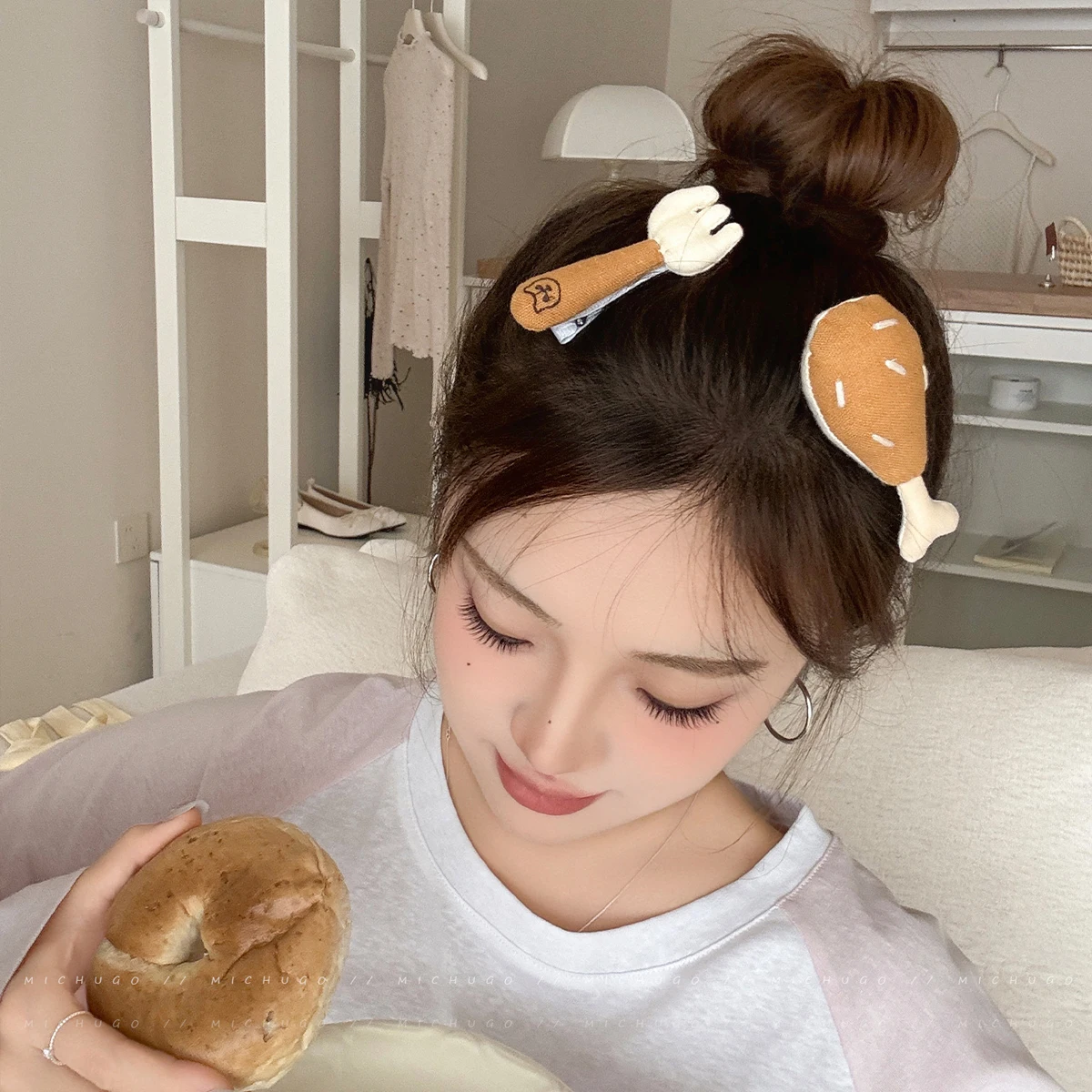 1pc 楽しいかわいい鶏脚フォークヘアピン女性おかしいサイドクリップ化粧クリップ新しい写真ヘアピンヘアアクセサリー