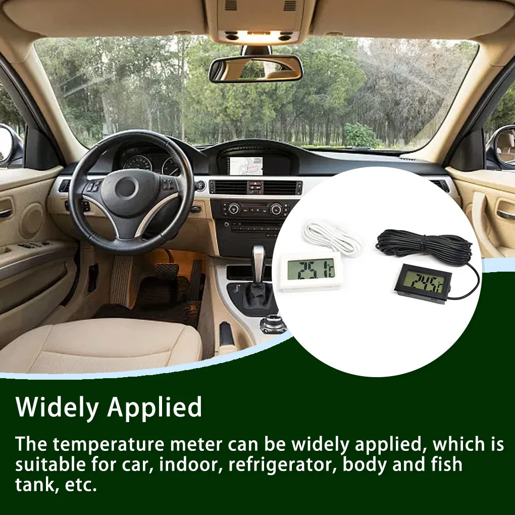 Digital Thermometer with Probe Temperature Humidity LCD Display Car Baby Incubator Gauge for Indoor Home  White