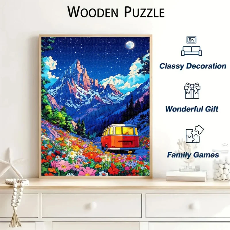 1000 elementów Puzzle z motywem górskim na noc, odpowiednie dla dorosłych - 70x50 cm, układanka DIY, przenośna gra relaksacyjna, wymagająca kartonowa układanka.