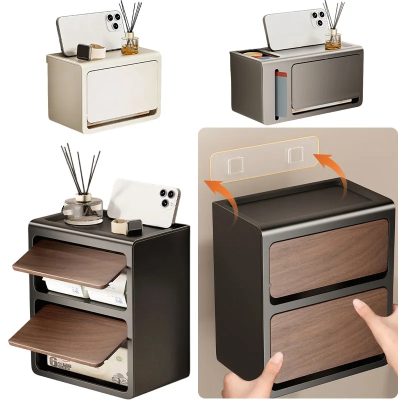 

Multi Functional Tissue Box Storage Rack Adhesive Type Non Perforated Wall Mounted Toilet Paper Holder Suitable for Bathroom