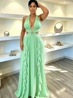 Robe longue sexy unie à volants et dos nu Kricessen pour femme, idéale pour les soirées et les sorties nocturnes 2