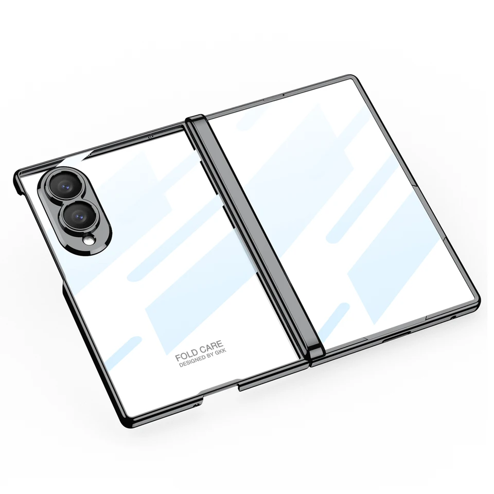 Funda ancha de lujo para Samsung Galaxy Z Fold 8, electroplateada transparente con bisagra, con película espejo, cubierta trasera a prueba de golpes, accesorios 4