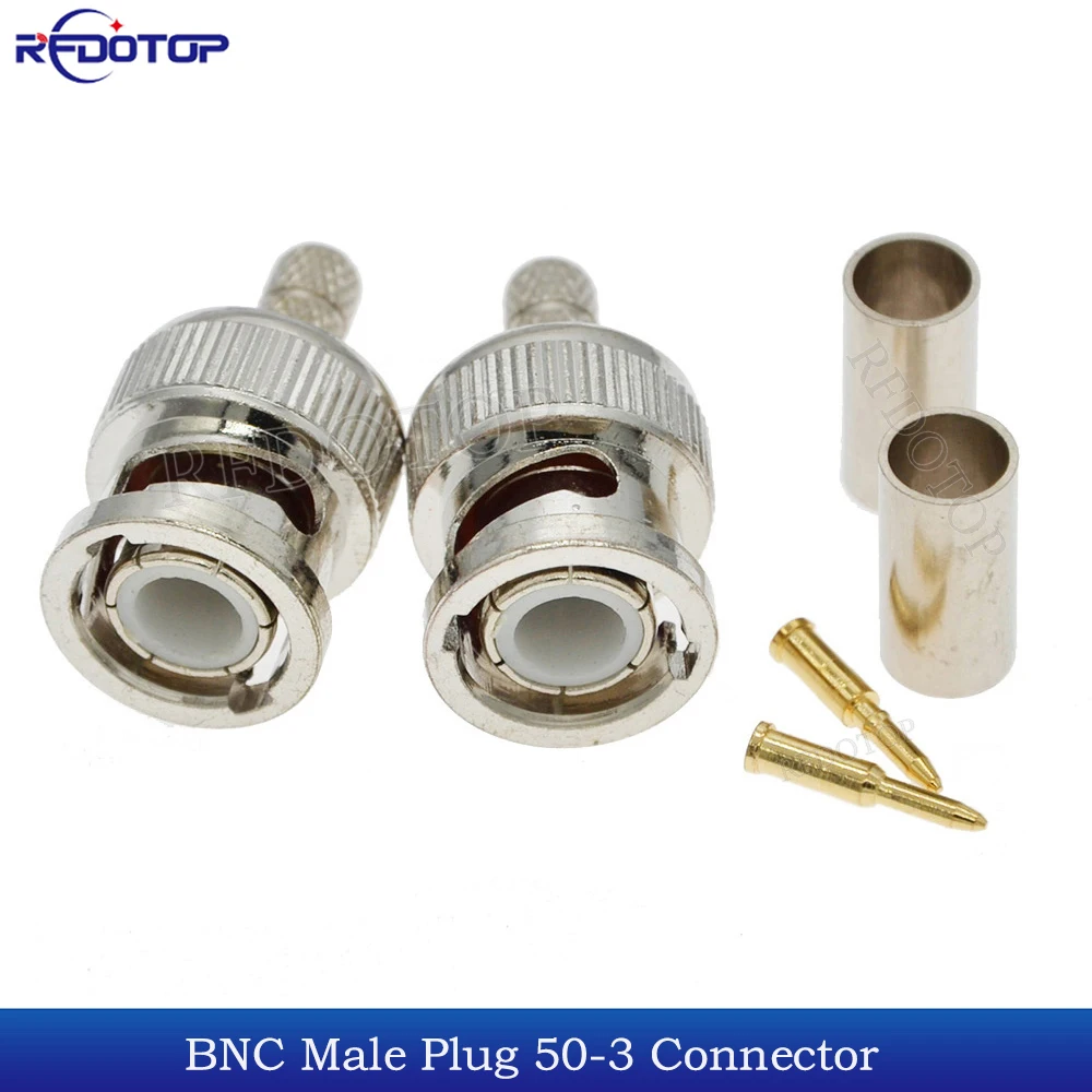 

10Pcs/Lot BNC Male Straight 50-3 BNC RF Coax Connector Crimp for RG58 RG142 RG223 RG400 LMR195 Cable High-Quality Low-Loss