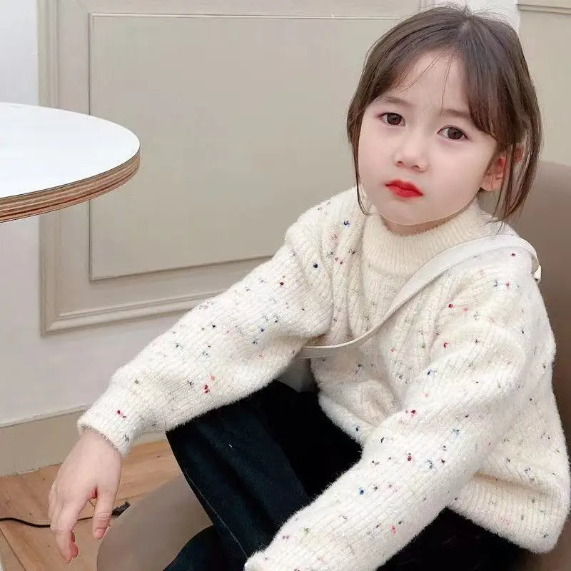 

Girls' Mink Fur Sweater Spring and Autumn New Fashionable Thick Sweater Knitted Pullover Sweater 90-150CM