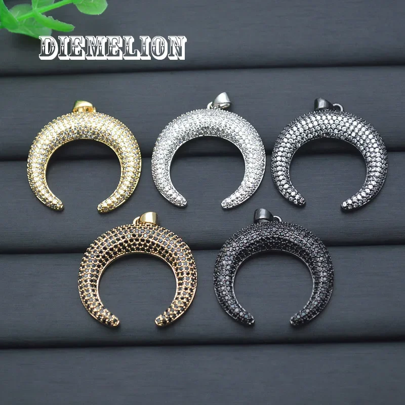 28*30mm Inverted Crescent Moon Charm Brass Metal Inlaid Zircon C Shape Pendants for Earring Necklace Making Findings