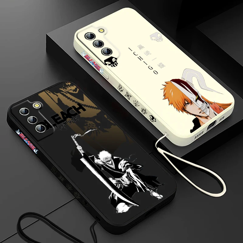 Bleach Kurosaki Ichigo Phone Case For Samsung Galaxy S24 S23 S22 S21 S20 Pro FE Plus Ultra Liquid Left Rope Cover