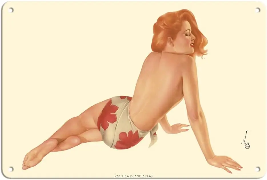 Pacifica Island Art Miss October - 1944 Magazine - Vintage Pin Up Girl Print by Alberto Vargas - 8 x 12 inch Vintage Metal Tin S