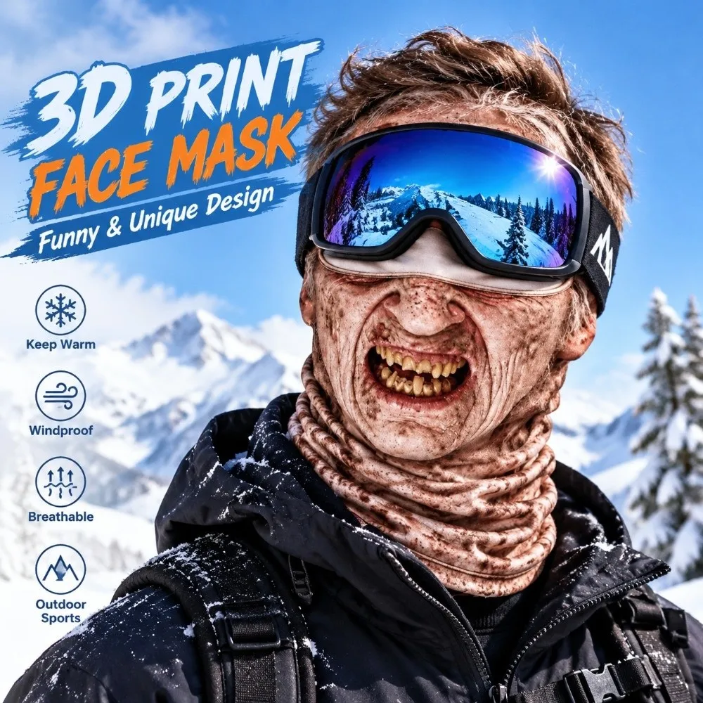 Unisex Size Funny Prank Mask Funny Breathable Motorcycle Ski Face Mask Windproof 3D Print Motorcycle Riding Mask Ski