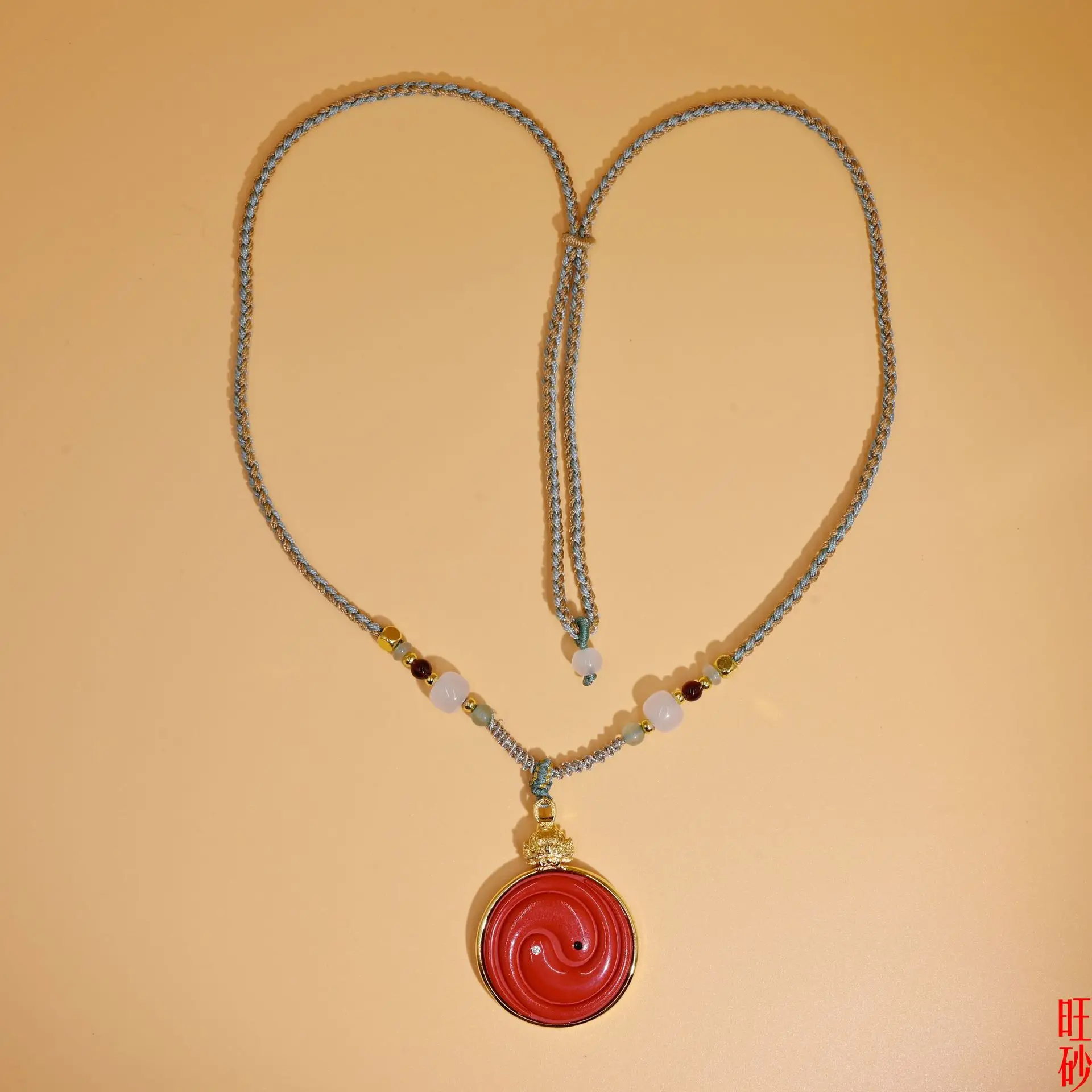 Chinese Traditional Yin Yang Cinnabar Pendant Necklace Lucky Fortune Blessing Adjustable Braided Rope Necklace For Men Women Zod