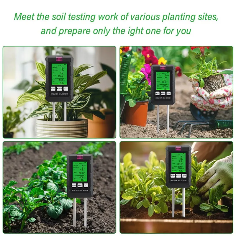 6-in-1 Soil Moisture Environmental Moisture Detection Multi-function with Backlight HD Display Soil Fertility pH/Light Tester