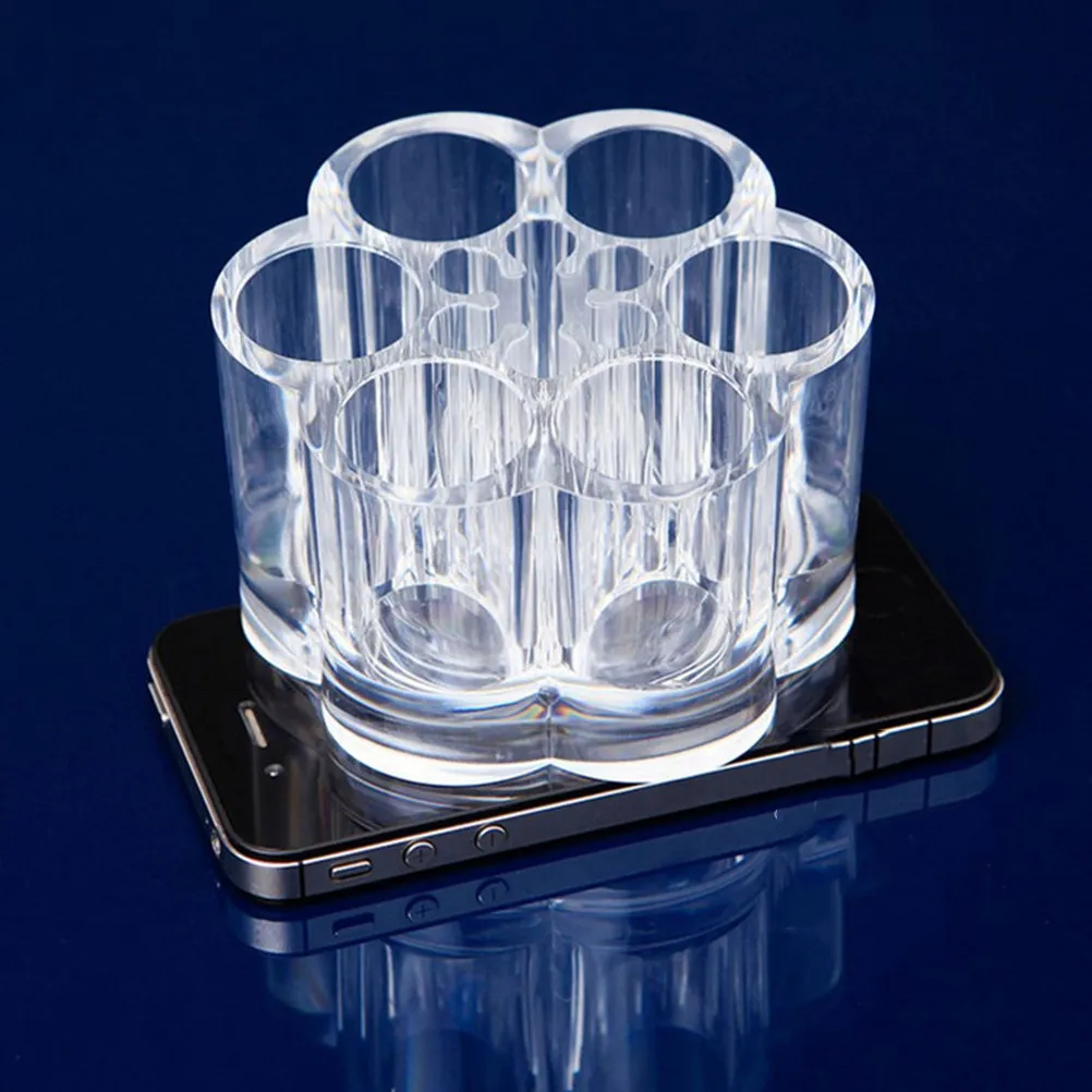 6-Hole Clear Lipstick Holder Transparent Acrylic Flower Shape Makeup Organizer Storage Box Cosmetics Display Stand