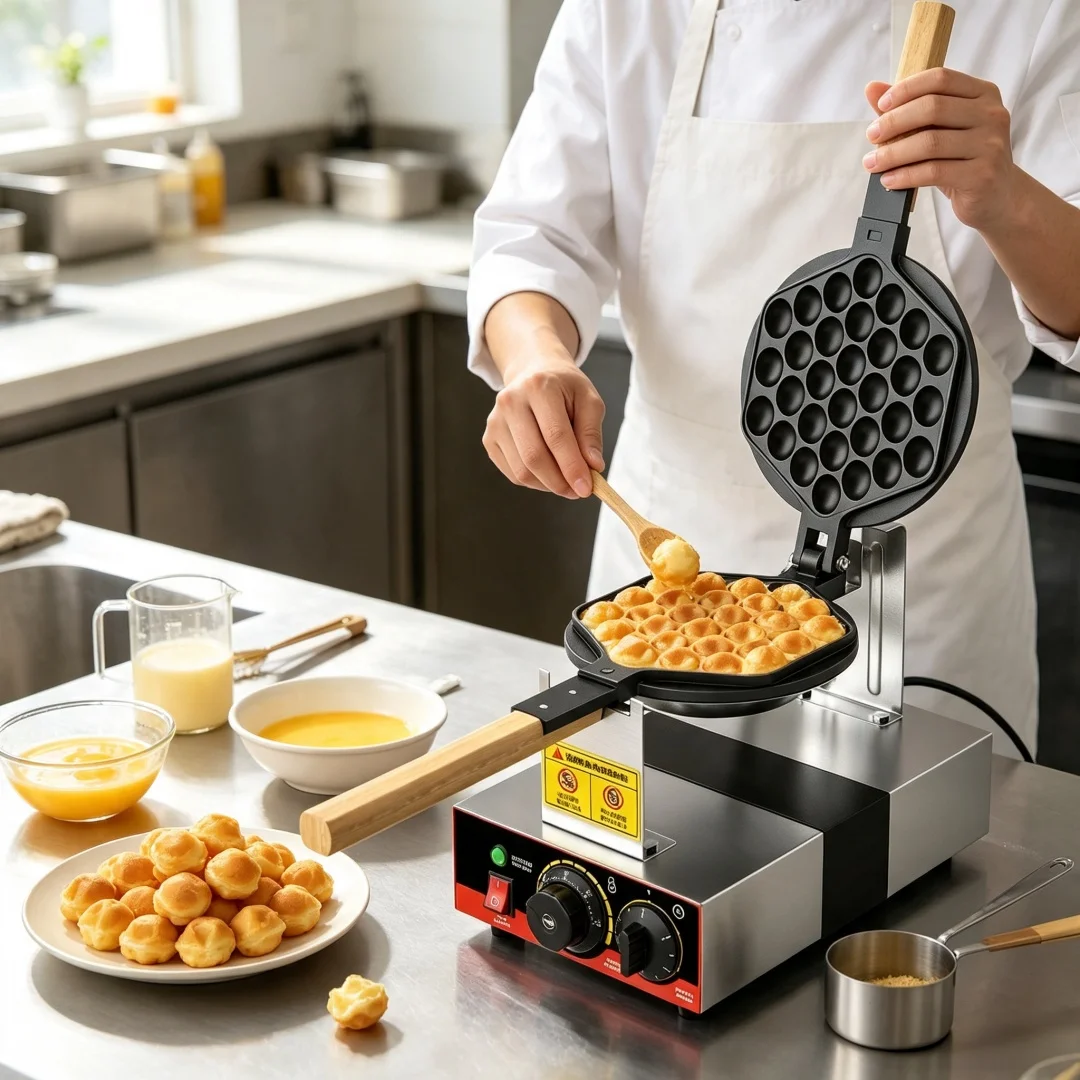 Dual Fuel Commercial Egg Puff Machine, Electric and LPG Gas Powered QQ Eggette Baker, Street Vendor Snack Egg Waffle Baking Equi