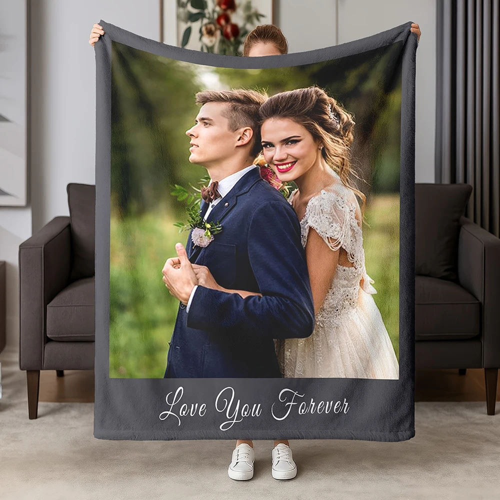 1 Piece of Custom DIY Personalized Photo Blanket for Your Loved One - Flannel Blanket with Personalized Photo, Soft and Warm