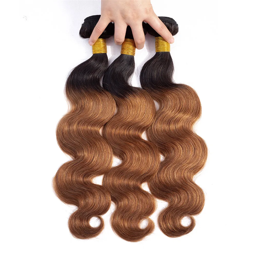 T1B/30 Body Wave Bundles Remy Hair Brown 1/2/3 Straight Human Hair Extensions Hair Weaving