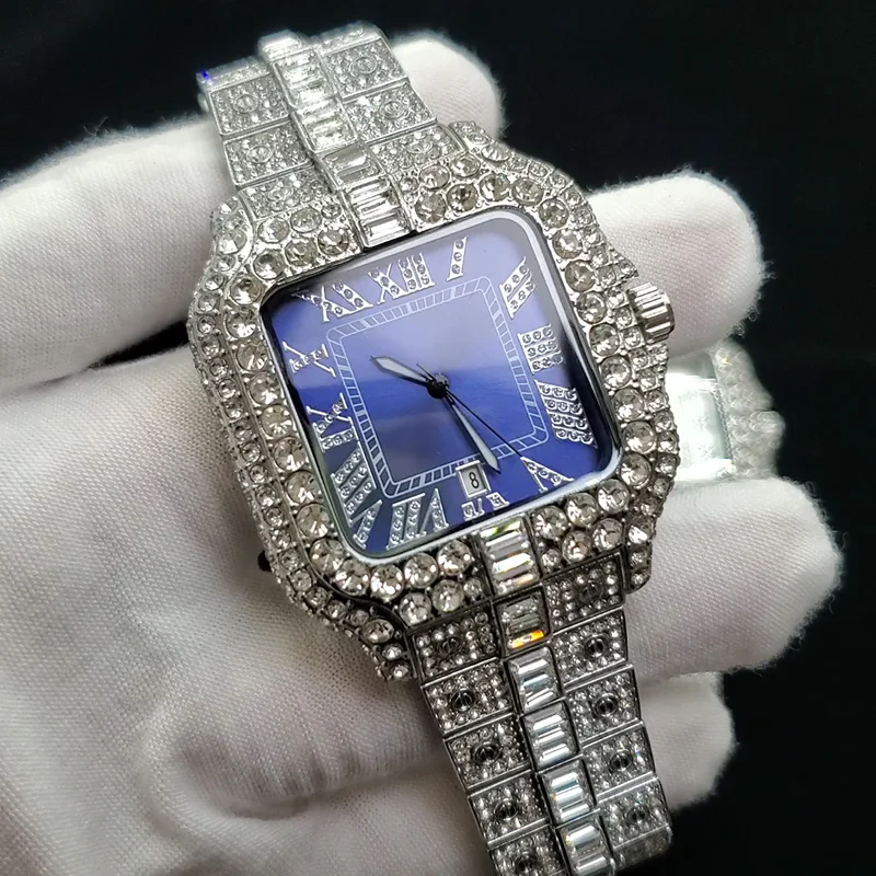 Luxury Brand Men Quartz Watch Fashion Cool Shiny Silver Jewelry Hip Hop Iced Diamond Original Man Wristwatches Dropshipping 2025