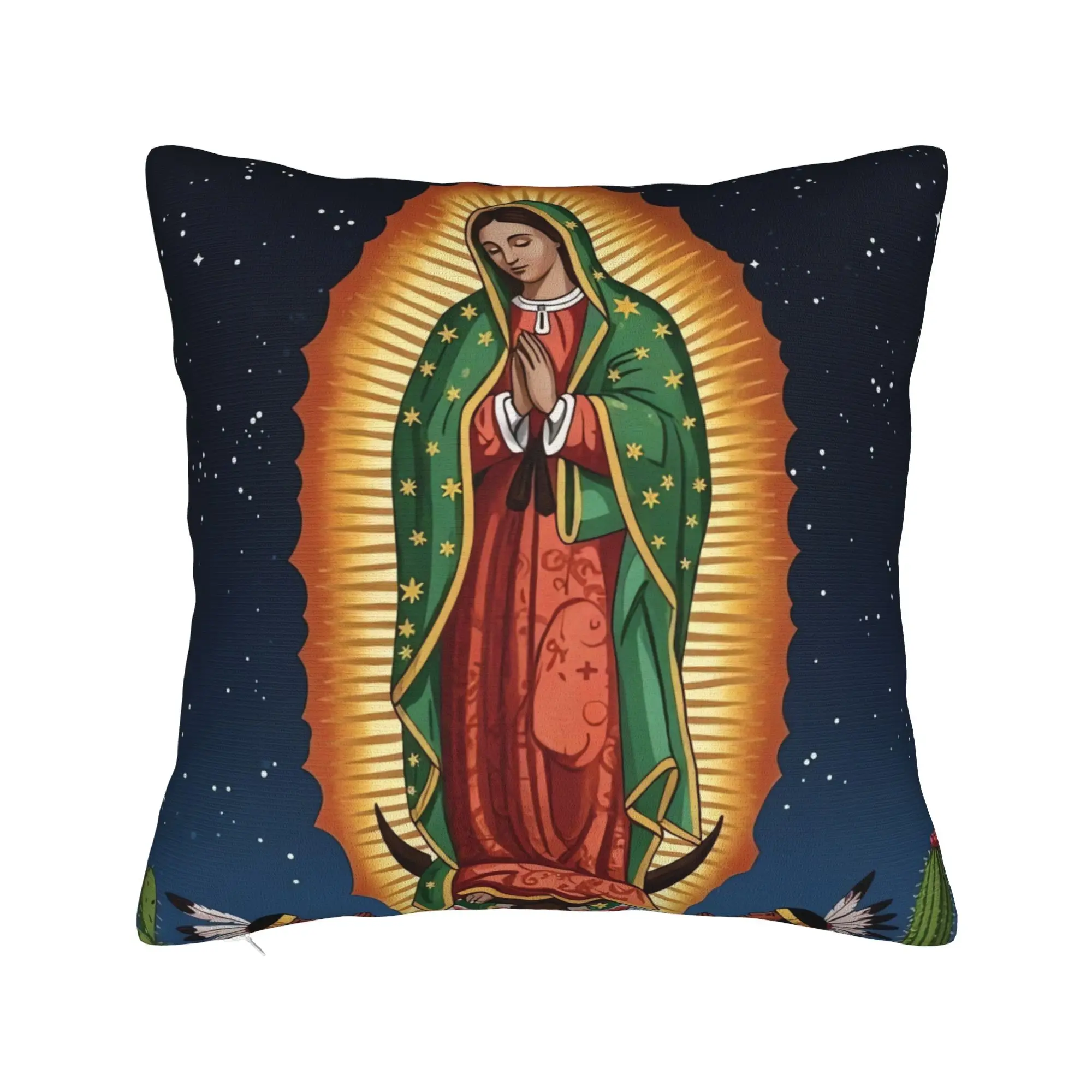 Virgin Mary Cherubs Rose Pillow Cover  Soft Cushion Cover Retro Trendy Pillow Case For Sofa Couch Bed Living Room