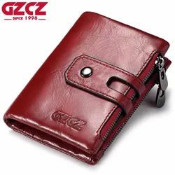 GZCZ RFID Mens Wallet Genuine Leather Vintage Card Holder Purse Short Women Fashion Clutch with Coin Pocket Portomonee