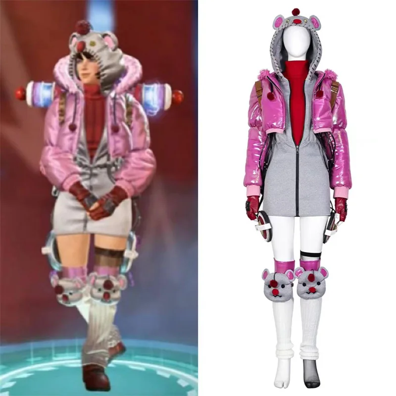 

Game Apex Wattson Cosplay Costume Pink Coat with Accessories Outfit Halloween Carnival Party Suit